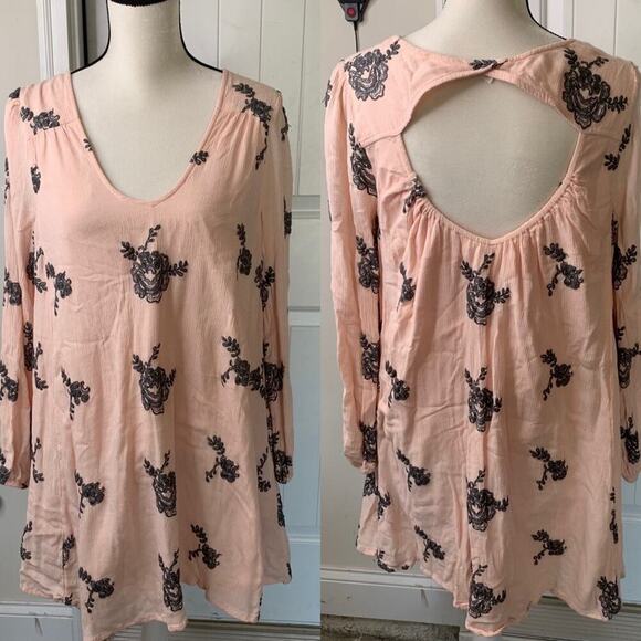 Free People embroidered Emma Austin long sleeves boho swing dress size large - Picture 1 of 6